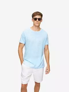 Однотонная футболка ​​из сверхмягкого и легкого чистого льна голубого цвета Derek Rose 3163-JORDc002SKY